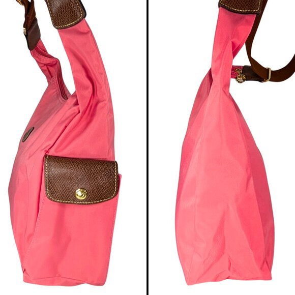 Longchamp Le Pliage Flamingo Pink Nylon Leather Large Crescent Hobo Bag - Picture 4 of 9